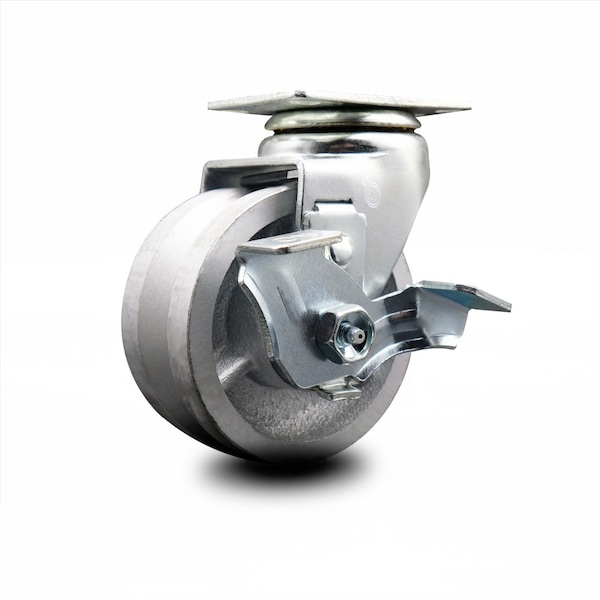 4 Inch V-Groove Semi Steel Cast Iron Swivel Caster with Ball Bearing and Brake